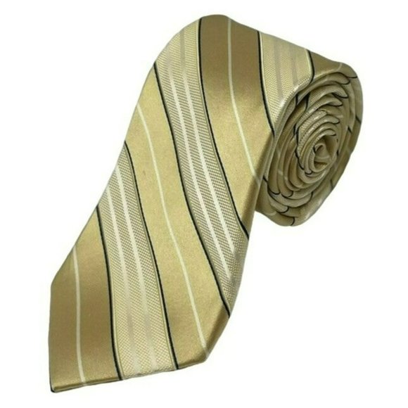 Michael Michael Kors Gold and Navy Blue Striped Silk Tie - Picture 1 of 6